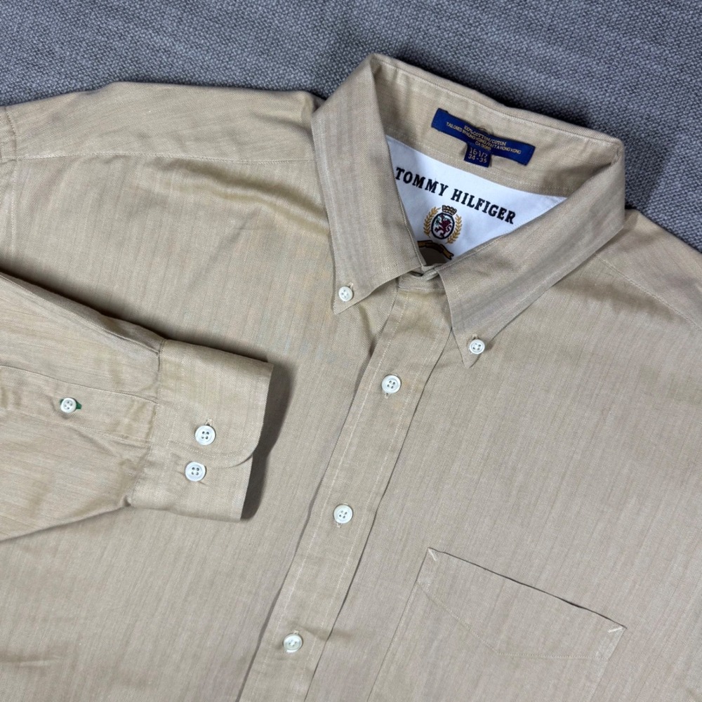 Vintage 90s Tommy Hilfiger Herringbone Cotton Button Down Shirt 16.5 34-35 XL